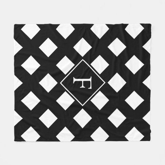 Elegant Black White Modern Monogram Fleece Deken (Voorkant (Horizontaal))