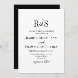 Elegant Black & White Modern Monogram Wedding Kaart