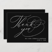 Elegant Black White Modern Script Weddenschap Bedankkaart (Voorkant / Achterkant)