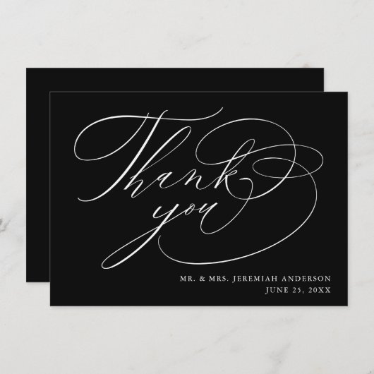 Elegant Black White Modern Script Weddenschap Bedankkaart (Voorkant / Achterkant)