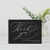 Elegant Black White Modern Script Weddenschap Bedankkaart (Staand voorkant)