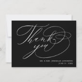 Elegant Black White Modern Script Weddenschap Bedankkaart (Voorkant)