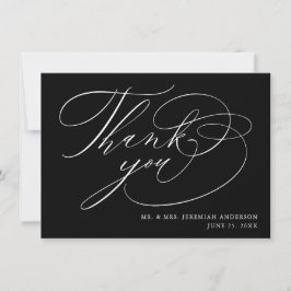 Elegant Black White Modern Script Weddenschap Bedankkaart