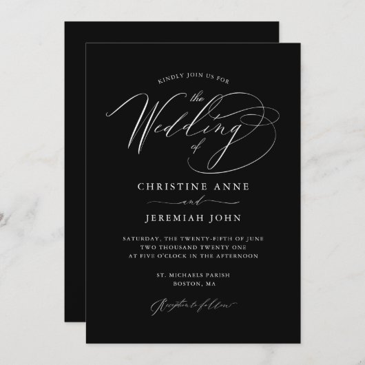 Elegant Black White Modern Script Weddenschap Kaart (Voorkant / Achterkant)