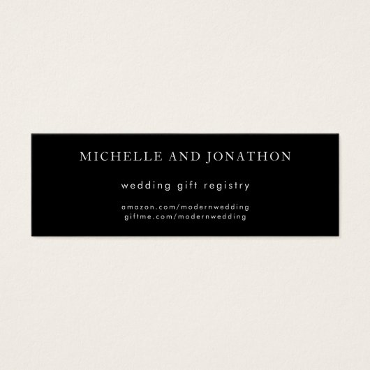 Elegant Black & White Modern Wedding Gift Registry Mini Visitekaartjes (Voorkant)