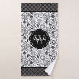 Elegant Black White Monogram Bad Handdoek