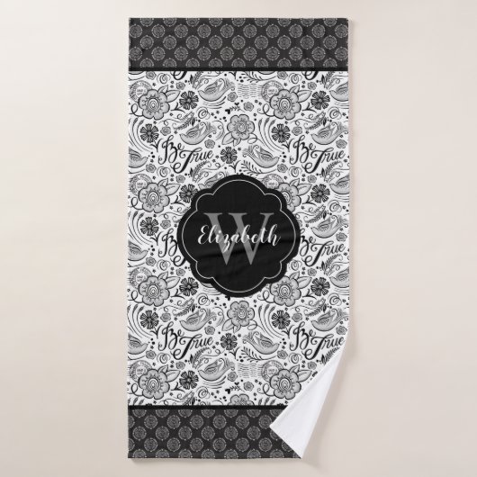 Elegant Black White Monogram Bad Handdoek (Badhanddoek)