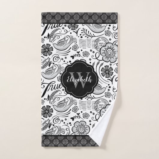 Elegant Black White Monogram Bad Handdoek (Handdoek)