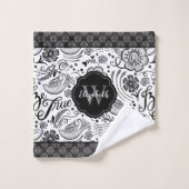 Elegant Black White Monogram Bad Handdoek (Wasdoekje)