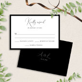 Elegant Black & White Monogram Bordered Wedding RSVP Kaartje