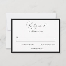 Elegant Black & White Monogram Bordered Wedding RSVP Kaartje