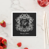 Elegant Black White Monogram Crest Script Wedding Servet (Insitu)