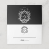 Elegant Black White Monogram Crest Vintage Wedding Plaatskaartje (Buitenkant ongevouwen)