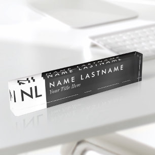 Elegant Black White Monogram Desk Naambordje