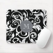 Elegant Black White Monogram Floral Wallpaper Muismat (Met muis)