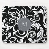 Elegant Black White Monogram Floral Wallpaper Muismat (Voorkant)