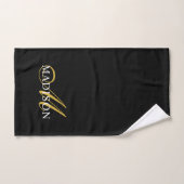 Elegant Black White Monogram Gold Script Bad Handdoek (Handdoek)