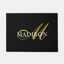 Elegant Black White Monogram Gold Script
