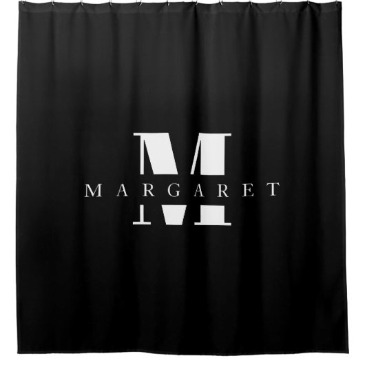 Elegant Black White Monogram Initiaal Name Douchegordijn (Voorkant)