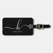 Elegant Black White Monogram Initial Script Name Bagagelabel (Voorkant horizontaal)