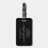 Elegant Black White Monogram Initial Script Name  Bagagelabel (Achterkant verticaal)