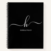 Elegant Black White Monogram Initial Script Name  Notitieboek (Voorkant)