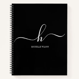 Elegant Black White Monogram Initial Script Name  Notitieboek