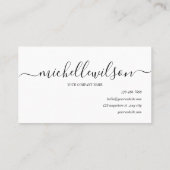 Elegant Black White Monogram Initial Script Name Visitekaartje (Achterkant)