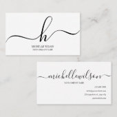 Elegant Black White Monogram Initial Script Name Visitekaartje (Voorkant / Achterkant)