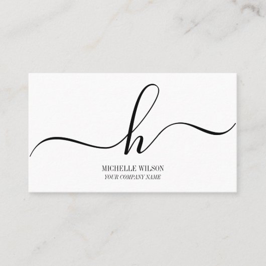 Elegant Black White Monogram Initial Script Name Visitekaartje (Voorkant)