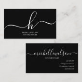 Elegant Black White Monogram Initial Script Name Visitekaartje (Voorkant / Achterkant)