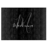 Elegant Black White Monogram Modern Script Name Snijplank (Voorkant)