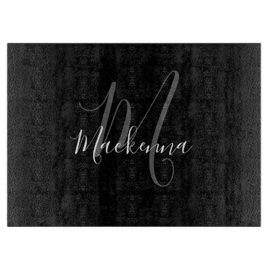Elegant Black White Monogram Modern Script Name Snijplank (Voorkant)