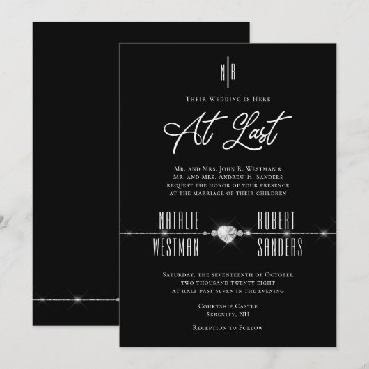 Elegant Black White Monogram op laatste bruiloft Kaart (Voorkant / Achterkant)