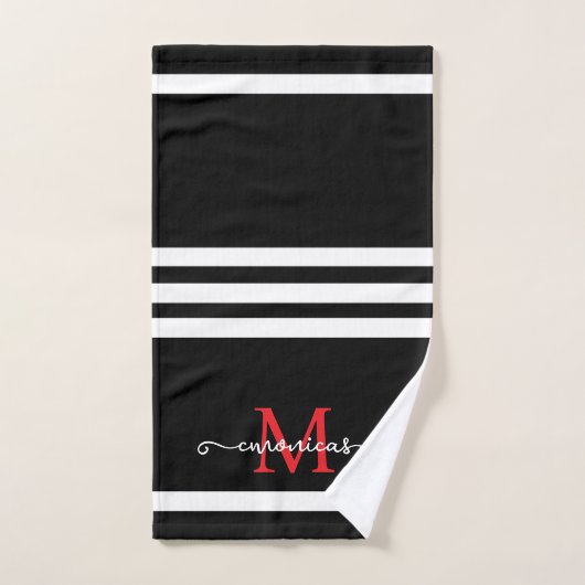 Elegant Black White Monogram Personalized Name  Bad Handdoek (Handdoek)
