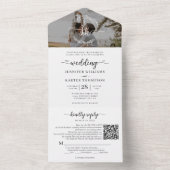 Elegant Black White Monogram QR Code Foto bruiloft All In One Uitnodiging (Binnen)