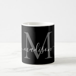Elegant Black White Monogram Script Stijlvol zwart Koffiemok