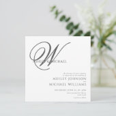 Elegant Black/White Monogram Square Photo Weduwen Kaart (Staand voorkant)