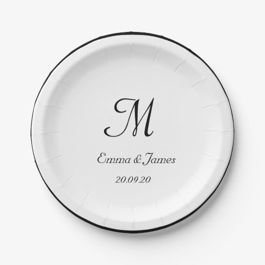 Elegant Black & White Monogram Weddenpapier Bord (Voorkant)