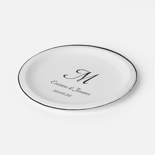 Elegant Black & White Monogram Weddenpapier Bord (Gekanteld)