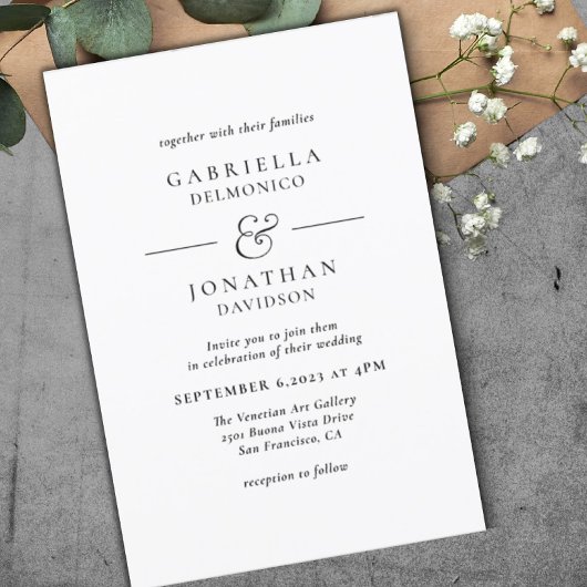 Elegant Black White Monogram Weddenschap Kaart