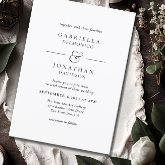 Elegant Black White Monogram Weddenschap Kaart