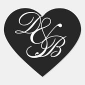 Elegant Black/White Monogram Wedding Heart Seal Hart Sticker (Voorkant)