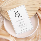 Elegant Black & White Monogram Wedding Invitation Kaart
