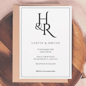 Elegant Black & White Monogram Wedding Invitation Kaart