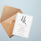 Elegant Black & White Monogram Wedding Invitation Kaart