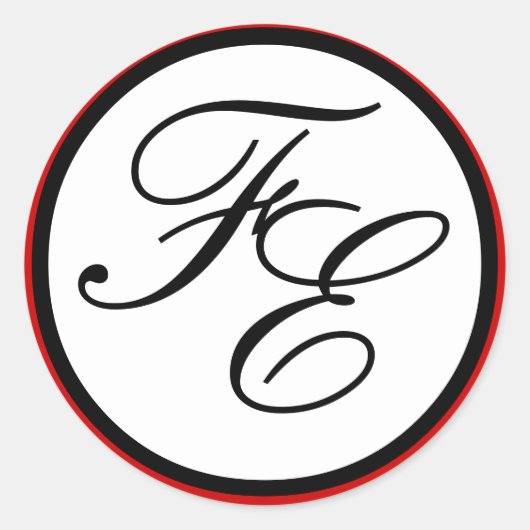 Elegant Black & White Monogram Wedding Seal Red Ronde Sticker (Voorkant)