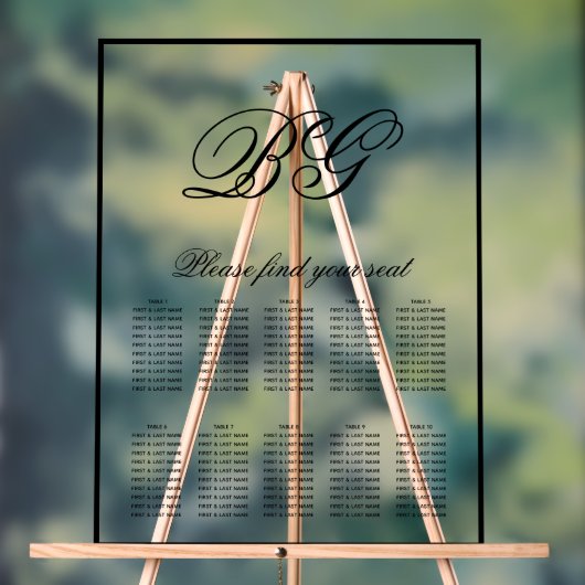 Elegant Black White Monogram Wedding Seding Chart Acryl Bord (Neutraal)