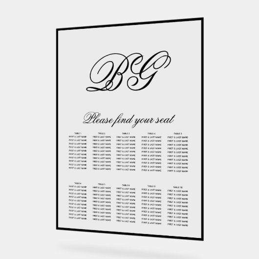 Elegant Black White Monogram Wedding Seding Chart Acryl Bord (Hoek)