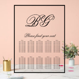 Elegant Black White Monogram Wedding Seding Chart Acryl Bord